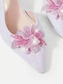 CUCCOO HITCHD Women's Fashionable Elegant Party Rhinestone 3D Flower Decorated Pumps - Silver - View 10