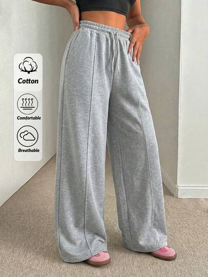 SHEIN Tall Women Loose Fit Front Stitch Detailed Sweatpant Pant