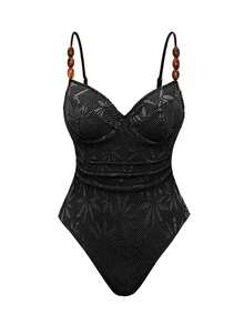 Swim Oasis 2pcs/Set Summer Vacation Sexy Underwire Backless Spaghetti Strap Women's Swimsuit & Sarong Maxi Skirt - Black - View 6