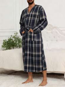 DAZY 春季格子腰带设计长款男士睡袍 - 彩色 - 查看 7