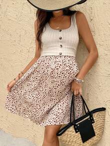 SHEIN Đầm bầu họa tiết hoa phối hợp, kiểu dáng thường ngày, thích hợp cho việc cho con bú. - Nhiều màu - Xem 5