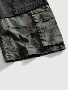 ROMWE MEN Street Life Men's Camouflage Patchwork Loose Denim Shorts - Black - View 5