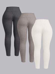 Airaco Bộ 3 chiếc quần legging nỉ gân màu trơn cỡ lớn. - Nhiều màu - Xem 2