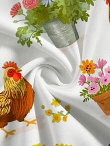 PopScrub 女士白色V领短袖花卉小鸡印花休闲衬衫，植物图案护士/医生制服上衣，兽医/营养师工作服，多口袋功能性工作服，可爱又舒适 - 白色 - 查看 4