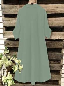 SHEIN Tall CURVE Plus Size Women Summer Sage Green Dress,French Casual V-Neck Short Sleeve Loose Collar Dress,Smart Casual Autumn  Travel Vacation Women Summer Dress - Mint Green - View 2