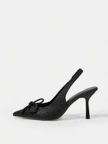 CUCCOO HITCHD Women's Fashionable Elegant Party Glitter Bow Decor Pumps - Black - View 3