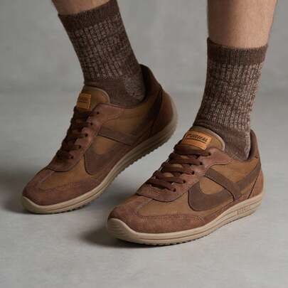  Zapatos mujer hombre casuales de piel ecologica malla zapatilla tipo gamuza café camel PANAM botín planos de gran calidad unisex tenis moda urbano 22mx 31mx ideal para combinar con todo skate choclo gym cómodos camel gamuza café 010918