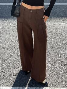 DAZY Women's Casual Washed Flared Leg Jeans - Coffee Brown - View 3