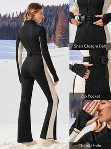 OutZeal 女士保暖内衬收腹拉链口袋腰带户外连体衣冬季滑雪徒步 - 黑與白 - 查看 4