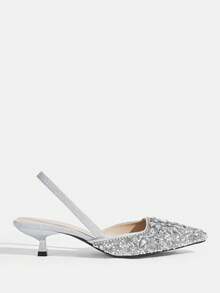 CUCCOO TILAWA Giày cao gót mũi nhọn đính đá lấp lánh thời trang dành cho nữ, đa năng cho cả ngày lẫn đêm. - Bạc - Xem 2