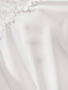 SHEIN 1件女童无袖圆领镂空荷叶边编织连衣裙，中长款白色连衣裙，夏季款 - 白色 - 查看 7