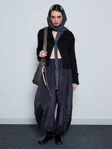 COUREZ Áo khoác cardigan ôm dáng, có khóa cài và cổ áo rộng / Trang phục mùa đông Y2K cho nữ, áo len dệt kim mềm mại ấm áp, áo kiểu thường ngày cho nữ, áo đi chơi, dự tiệc, đón năm mới. - màu đen - Xem 2