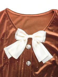 Lyxana Gaun Wanita Elegan dari Beludru dengan Payet, Blok Warna, Hiasan Pita dan Rumbai, Pas di Pinggang, Musim Gugur - Burnt Orange - View 3