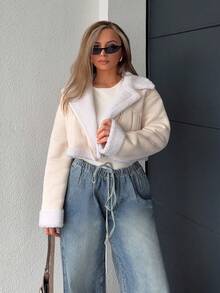 Jeta Ari Women's Short Fur Collar Pu Leather Jacket In Fall/Winter - Apricot - View 1