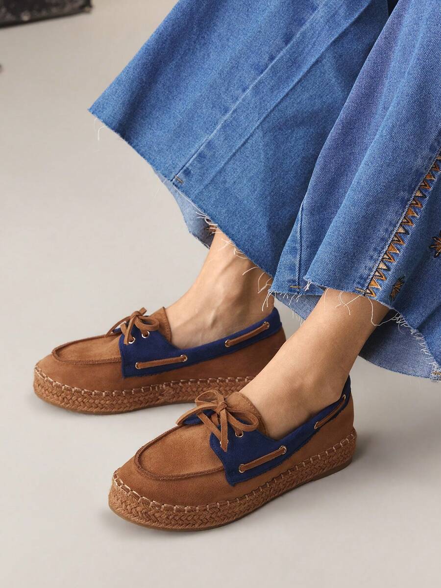 Styleloop Zapatos planos de mujer con cordones, versátiles y casuales - Marrón - Ver 1