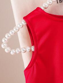 SHEIN Elegante e carino vestito da principessa con fiocco rosso per bambine - Rosso - Visualizzare 6