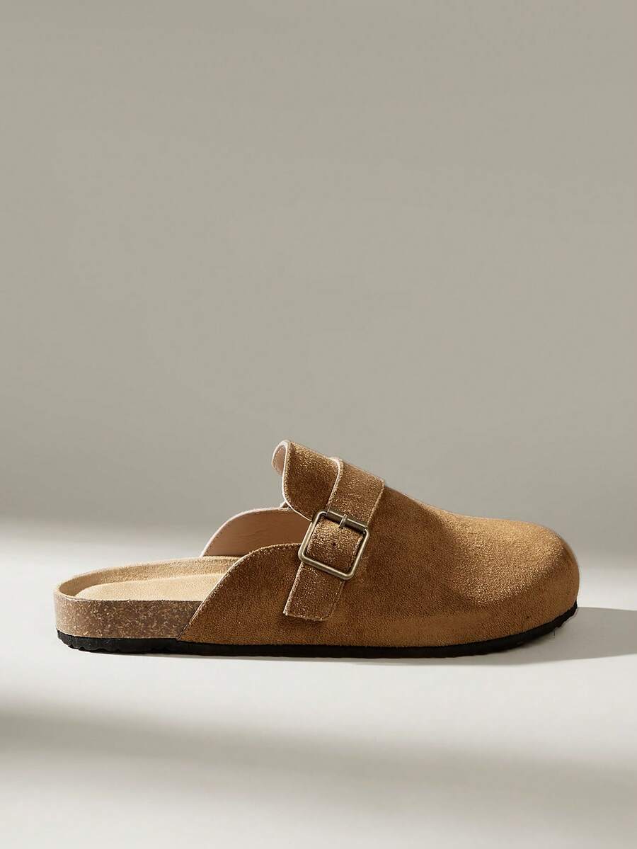 Solecia 女士新款平底套脚鞋，半包头穆勒鞋，采用绒面革材质，适合外出、购物、通勤和休闲穿着。 - 鏽棕色 - 查看 1