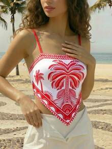 CAJUNI Body de tirantes rojos con estampado tropical de palmeras - Rojo - Ver 6