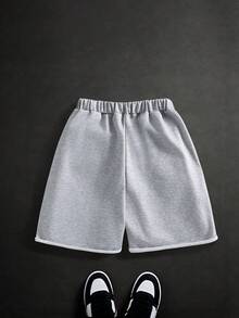 Coolqubz 1pc Casual Knit Shorts For Teenage Boys, Comfortable Fabric, Slim Fit Design, Suitable For Various Occasions, Spring/Summer New Arrival - Grey - View 2