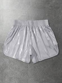 ROMWE MEN Street Life Short de boxe décontracté et pour hommes, avec taille élastique, broderie florale et lettres - Argent - Voir 2
