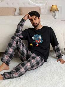 DAZY Set pijama bărbătesc din 2 piese cu imprimeu în carouri multicolor, primăvară/toamnă - Multicolor - Vizualizare 5