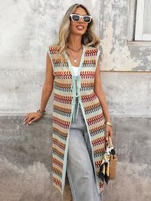 Brillora Blusa de estilo bohemio tejida con lazo, casual y de vacaciones para primavera y verano - Multicolor - Ver 6