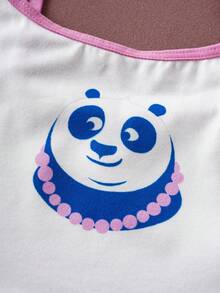 Kung Fu Panda X SHEIN Bộ đồ ngủ mùa hè cho bé gái, họa tiết hoạt hình, gồm áo ngực và quần lót dáng rộng, thích hợp cho kỳ nghỉ biển. - Màu Hồng baby - Xem 7
