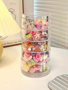 Children's Hair Accessory Storage Box Dustproof Rotating Girl Baby Hair Accessory Earrings Hair Clip Hair Clip Headband Rope Rubber Band Jewelry Box Transparent Cosmetics Desktop Storage Box Rotatable Multi-Layer Partition Ins Style Jewelry Box Hair Clip Dustproof - Clear - View 6
