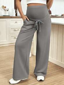 SHEIN Pantalones casuales y versátiles de unicolor para maternidad - Gris - Ver 5