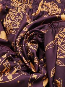 Sweetra 新款春夏秋三季印花荷叶边袖V领系带上衣搭配褶裥长裙两件套 - 彩色 - 查看 6