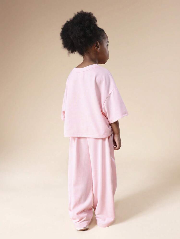 Oversized T-Shirt And Pants Set With Text Print