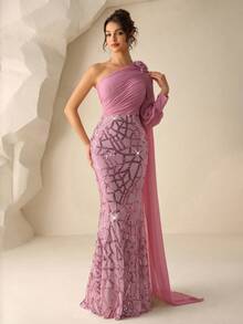 Coutiva 奢华晚礼服，高端正式礼服，优雅闪耀的明星风范 - 粉色 - 查看 5