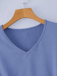 INAWLY 纯色 V 领 T 恤 - 霧霾藍 - 查看 4