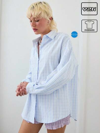 COUREZ 超大格纹长袖衬衫 / Y2K 街头风夏季女装上衣 复古