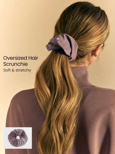 GLOWMODE FeatherFit™ Studio Swirl Soft Stretchy Sweat-Wicking Oversized Reflective Logo Hair Scrunchie Gym Workout Training Yoga Studio Daily Active Wear