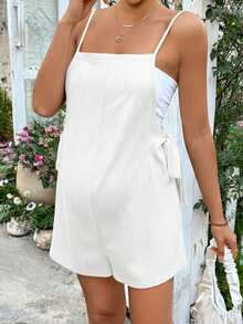 SHEIN Maternity Solid Color Casual Jumpsuit - White - View 3