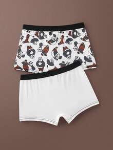 SHEIN Kung Fu Panda Tween Boy 2pcs Cute Panda Print Contrast Stitch Detail Trunks - White - View 2