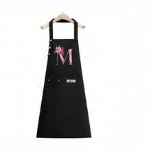 1PC Alphabet Series Black Base With Colorful Letters And Holographic Flower Pattern Cute Heart Print Apron, Perfect For Parties And Weddings, Made Of Peach Skin Fabric, Suitable For Kitchen, And Home Use – Unique Initial Letter Meaning Style. - Multicolor - View 28