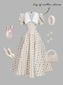 SHEIN MOD Váy midi họa tiết hoa sơn dầu cổ điển, cổ khoét sâu và tay bồng – Phong cách cổ điển, thẩm mỹ tiên nữ, trang phục đi biển dành cho nữ, hoàn hảo cho kỳ nghỉ, hẹn hò, dã ngoại, tiệc tùng, vũ hội, lễ hội và sinh nhật - Nhiều màu - Xem 3