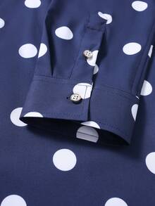 Manfinity Mode Men's Polka Dot Print Single-Breasted Casual/Business Long Sleeve Shirt - Navy Blue - View 5