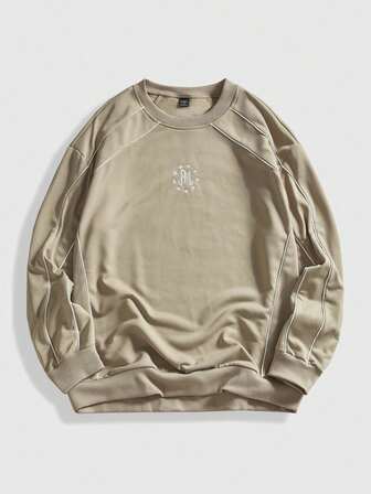 Street Life Sudadera holgada de cuello redondo con bordado de letras para hombre