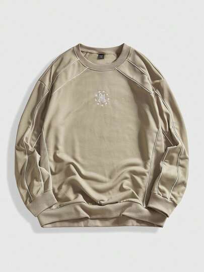 Street Life Men's Letter Embroidered Crew Neck Loose Fit Casual Pullover Sweatshirt