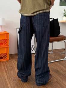 DAZY Quần jeans nam màu xanh hải quân kẻ sọc, cạp chun, thích hợp cho mùa xuân/thu. - Nhiều màu - Xem 2