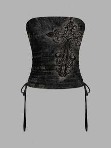 Attitoon Women's Cross Print Fashionable Dark Style Bandeau Top Carnival