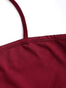 SHEIN Sweetro Body con cuello halter, atado, con parches de malla, sexy, para primavera/verano - Burdeos - Ver 5