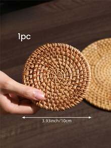6pcs Handmade Rattan Coaster Set - Autumn Vine Design, Heat-Resistant Pot Mats For Kitchen & Dining, Wooden Storage Tea Accessories Valentine's Day, Valentines Wedding, Birthday - Brown - View 10