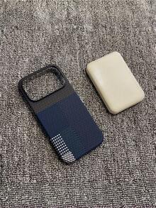 1pc Magnetic Case Carbon Fiber Texture Compatible With 17 Pro Max Air 16 15 14 13 12 Pro Max Plus Wireless Charge Half Cover Matte Heat Dissipation Protective Case - Dark Blue - View 2