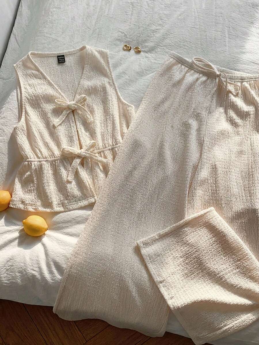 SHEIN Tween Girl Blue Knit Texture Casual Outfit - Blue - View 1