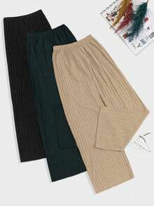 EURMUSE Plus 100%Cotton 3 Pcs Solid Knit Pant Set