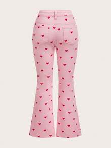SHEIN MOD Women's Heart Pattern Pocket Casual Flare Leg Jeans